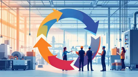 Industrial machinery circular arrows sustainable manufacturing circular economy