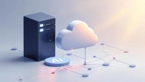 Modern cloud server database abstract data flow ai integration illustration