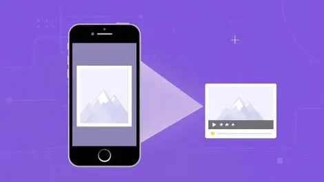 Smartphone photo transforming into short video tech background illustration