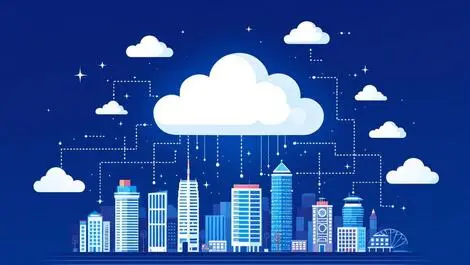 Cloud data streams sydney skyline local storage privacy illustration