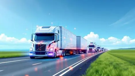 Realistic canadian highway modern transport trucks digital tech lines