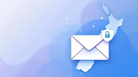 Digital illustration secure email envelope padlock new zealand map outline