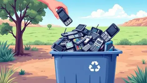 Old mobile phones recycling bin australian landscape clear skies