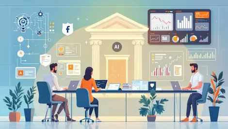 Modern bank ai collaboration professionals computers security charts