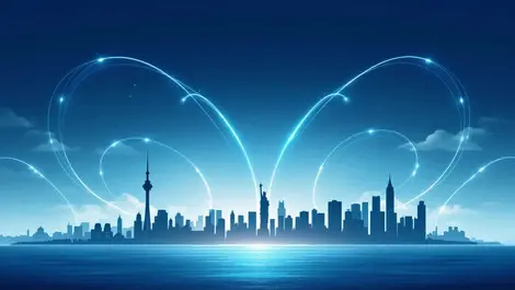 Uk city skyline undertow by large cloud servers data cables to us