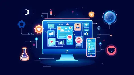 Illustration computer mobile ai glowing abstract shapes healthcare beauty entertainment icons