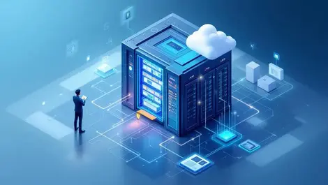 Realistic illustration large secure data vault physical file storage computer servers