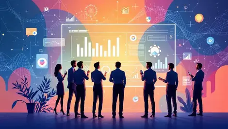 Business professionals digital interface charts ai data creativity marketing tech