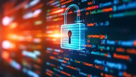 Digital illustration computer screen code secure padlock ai code generation