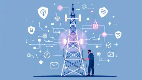 Telecom tower digital shields ai symbols technician cybersecurity challenges