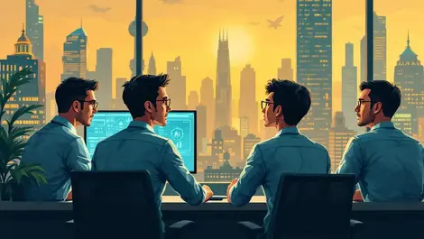 Asia pacific office workers viewing ai graphics showing technology workforce gap