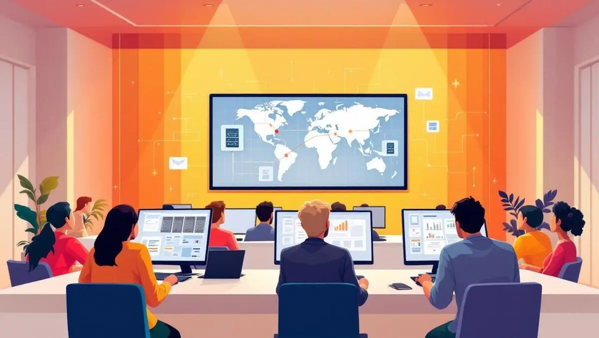 Global adult learners digital infrastructure online vector scene