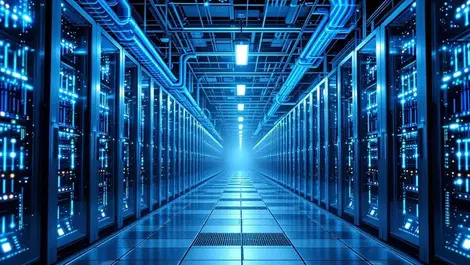 Modern modular data centre interior liquid cooled server racks