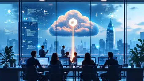 Corporate it team ai collaboration hybrid cloud migration scene