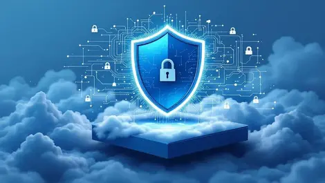 Sleek secure cloud fortress interlocking shields identity access