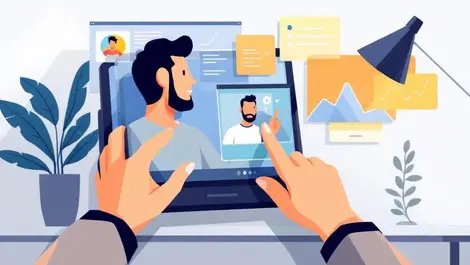 Sports coach tablet analysis colored segments timelines flat vector