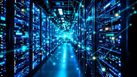 Gpu data center racks glowing cables unified control network