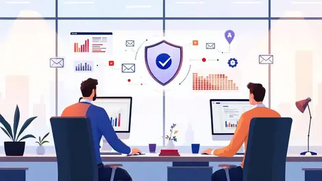 Corporate soc phishing simulation risk dashboard shield email icons
